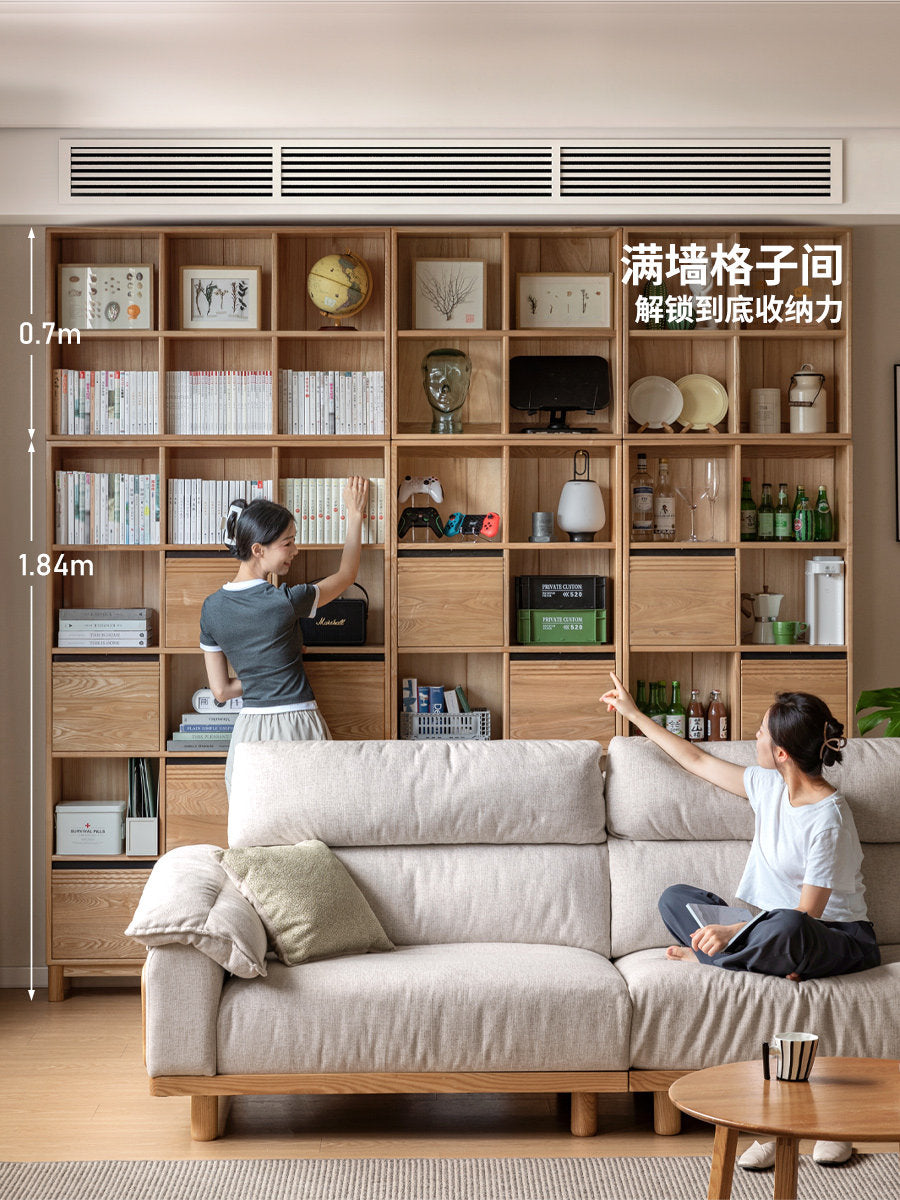 实木组合书架书房现代简约格子柜隔断柜满墙收纳柜